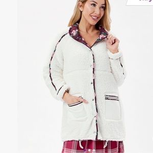 NWT Matilda Jane White and Fuchsia Floral Snow Day Sherpa Jacket